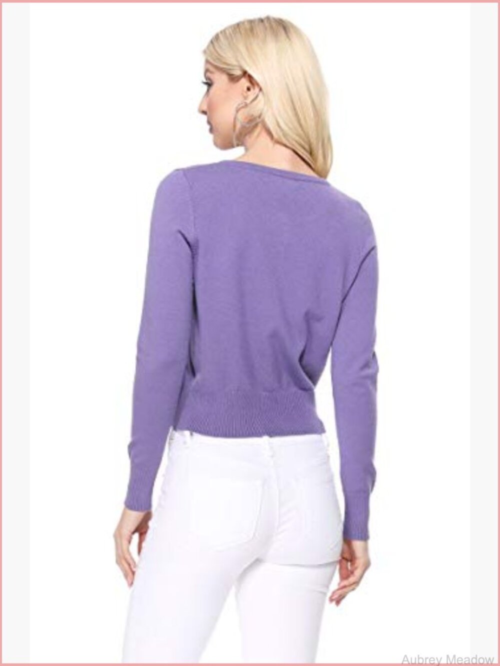 Cropped Cardigan Sweater Long Sleeve Crewneck Button Down Knit Lightweight Top - Picture 3 of 5